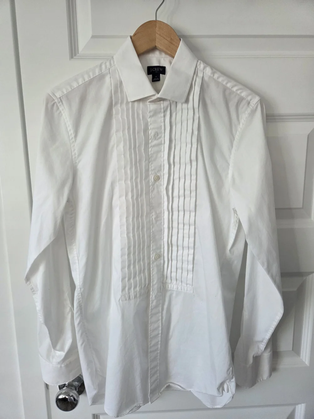J. Crew Men’s White Tuxedo Pleated Front Dress Shirt Size Small